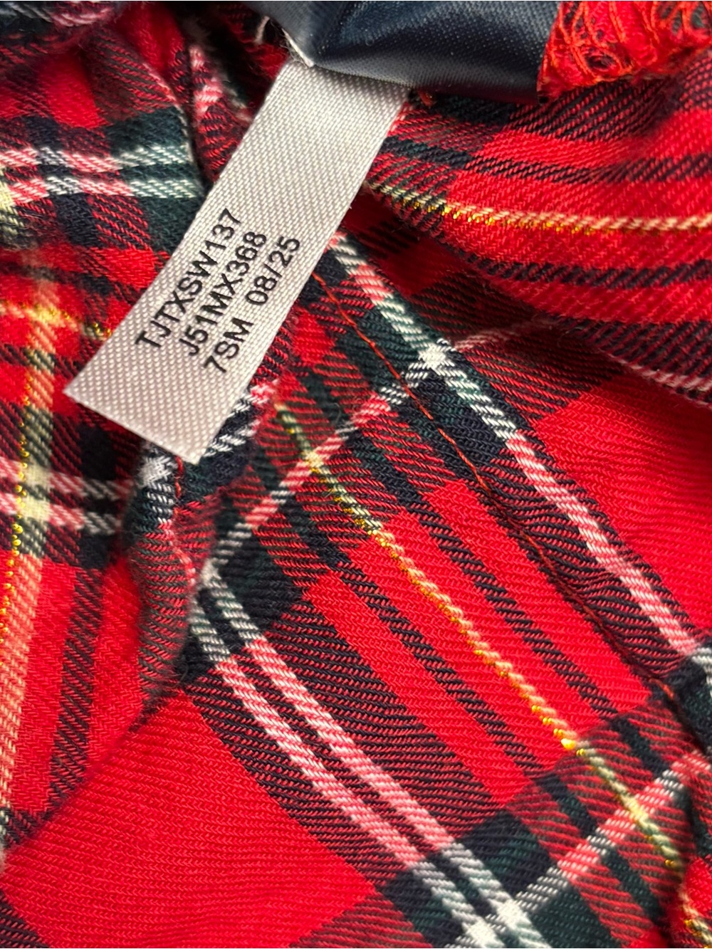 Tommy‎ Hilfiger Womens M Red Plaid Metallic Shimmer Roll Tab Button Up Shirt - Picture 6 of 10